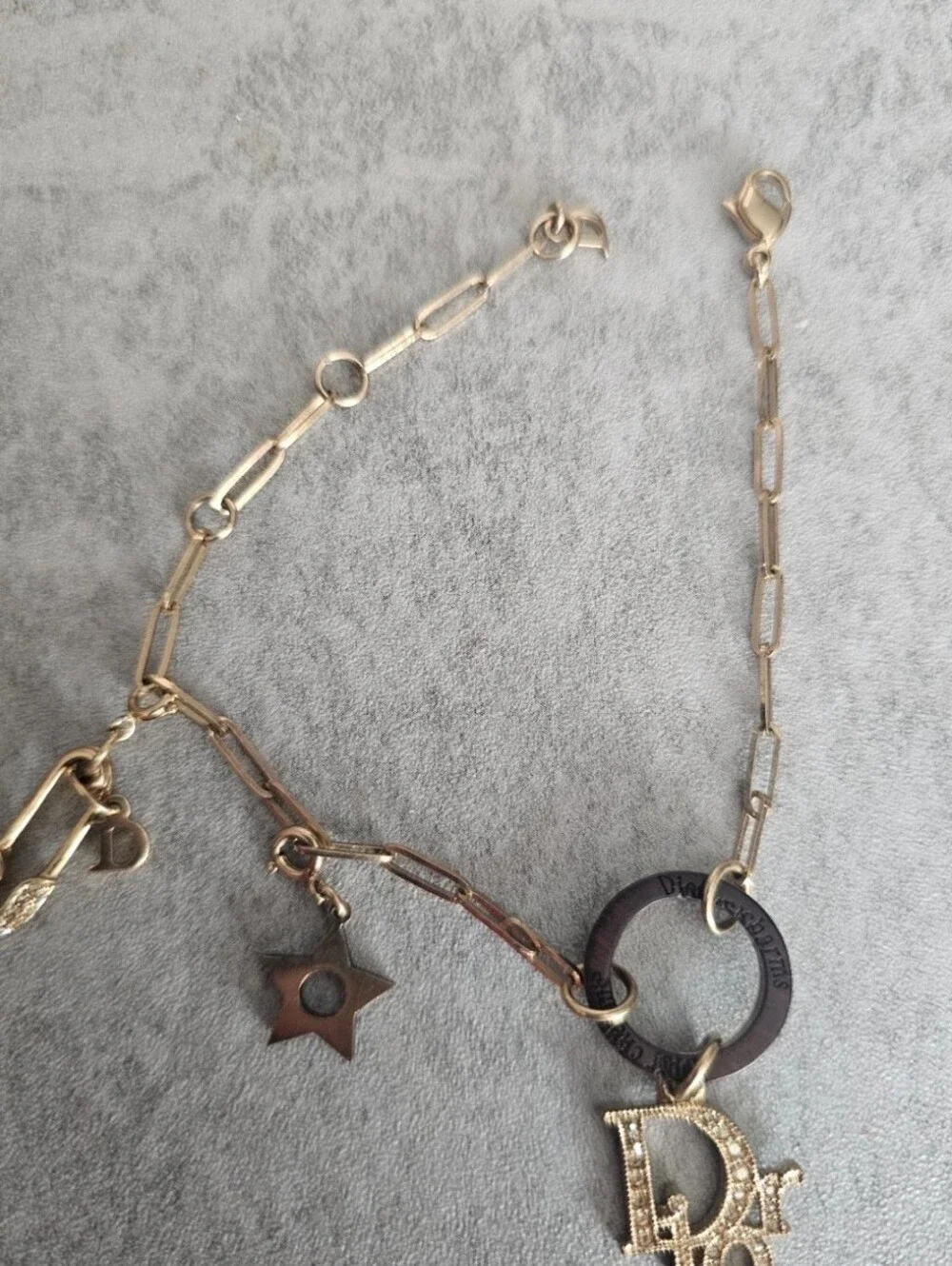 Dior Gold Chain Bracelet with Rhinestone 'Dior' Charm and Star Accent/ EUC